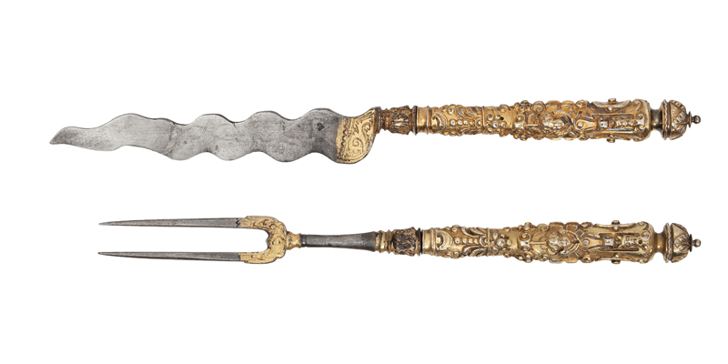 PrunkbesteckStahl und Silber, je teilvergoldet Süddeutschland, um 1600
